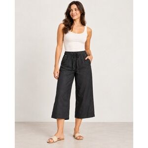 Michael Kors Black Linen Blend Wide Leg Cropped Drawstring Pants XL